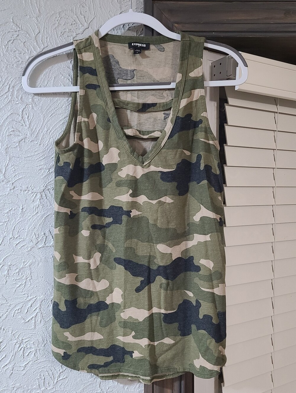 Express One Eleven camouflage tank top-olive green, tan, black-Strappy Vneck